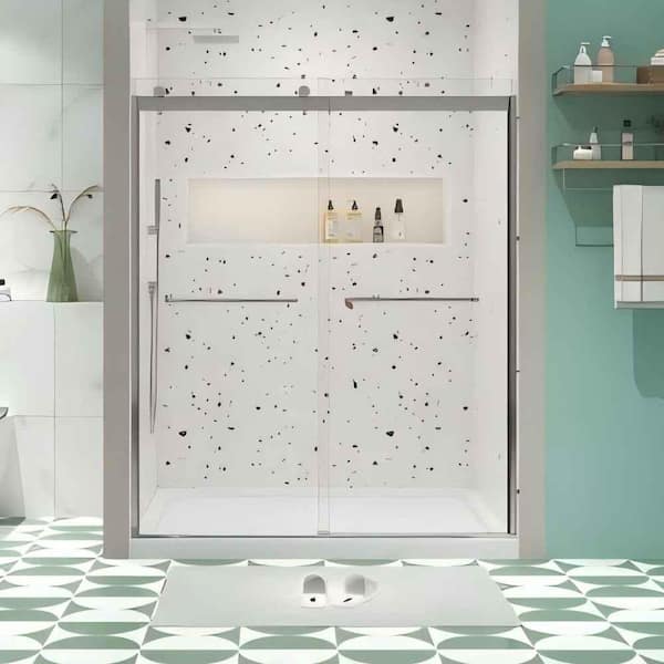 58 to 60 in. W x 76 in. H Sliding Framed Shower Door in Chrome with Clear Glass