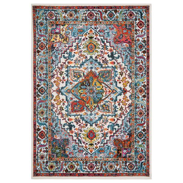 LR Home Fusion Ornamental Medallion White / Blue 3 ft. x 5 ft. Indoor Area Rug