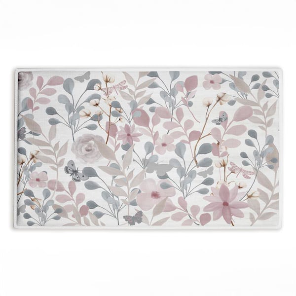 Wildflower Hope Botanicals 18 in. x 30 in. Gray Floral Polyester Blend Rectangle Bath Mat
