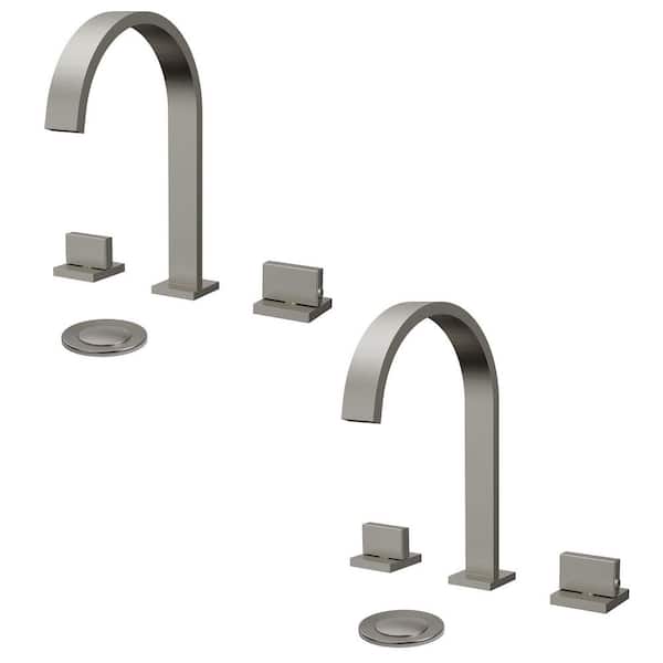 CubeLine High Arc 8 in. Widespread Double Handle Bathroom Faucet in Brushed Nickel Drain Included (2-Pack)