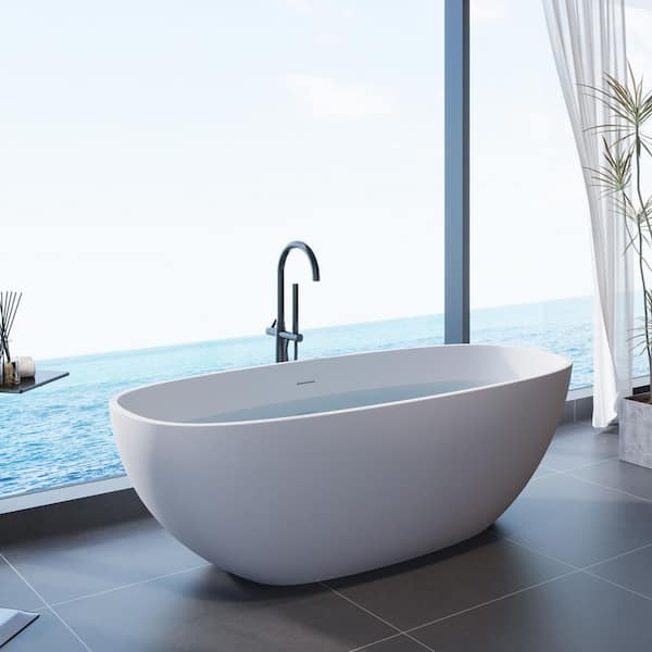 Moray 67 in. x 29.5 in. Solid Surface Stone Resin Flatbottom Freestanding Soaking Bathtub in Matte White