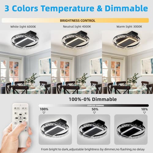 20 in. Black Bladeless LED Ceiling Light, Ceiling Fan with Remote/APP, Indoor Ceiling Fan Light Suitable for Small Rooms Lighting