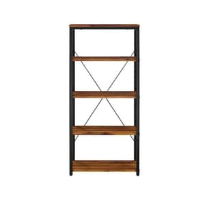 54 in. Oak Wood 5-Shelf Etagere Bookcase with "X" shaped back and Black Metal Frame