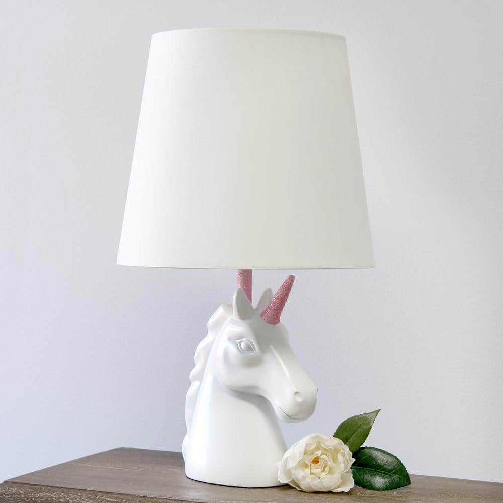 Sparkling Pink and White Unicorn Table Lamp for Kids