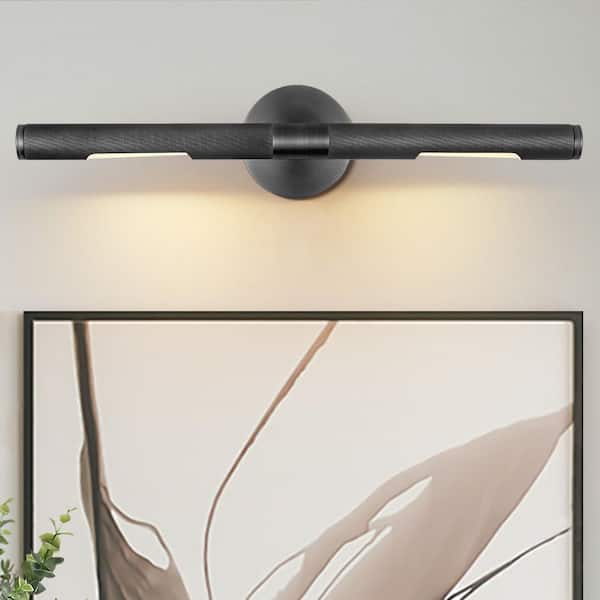 24 in. 2-Light Dimmable Black Wall Sconce, Knurled Picture Light, Hardwired Vanity Light for Gallery, Library, Painting