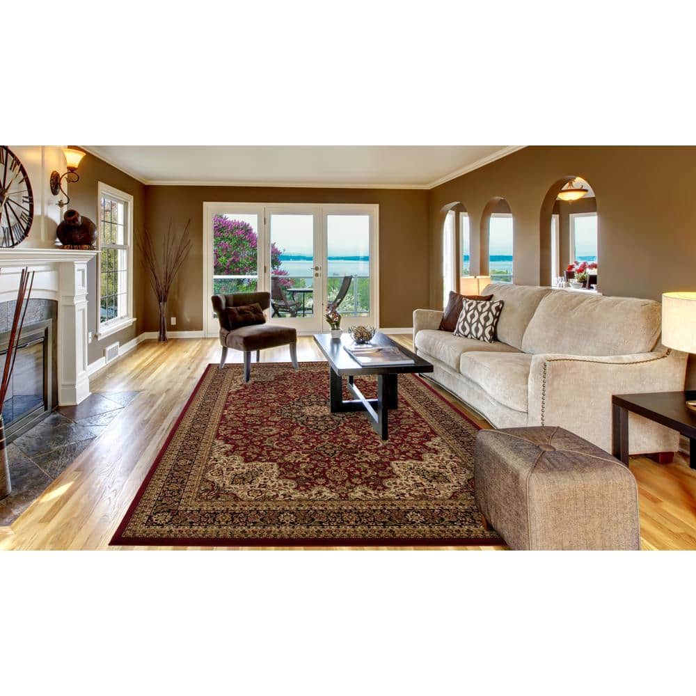 Elegant Red Medallion 5'3" x 7'7" Synthetic Area Rug with Easy Care