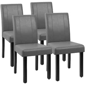 Gray Dining Chairs PU Leather Modern Kitchen chairs with Solid Wood Legs (Set of 4)