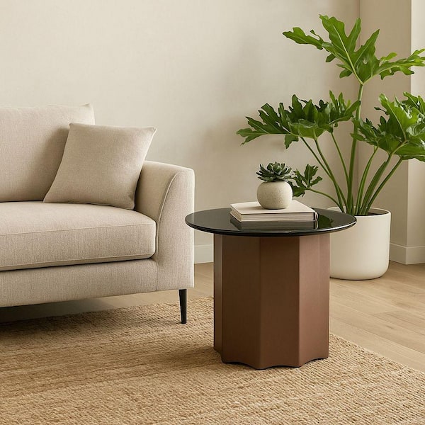 Ingram Modern 24 in. Black Round Glass End Table