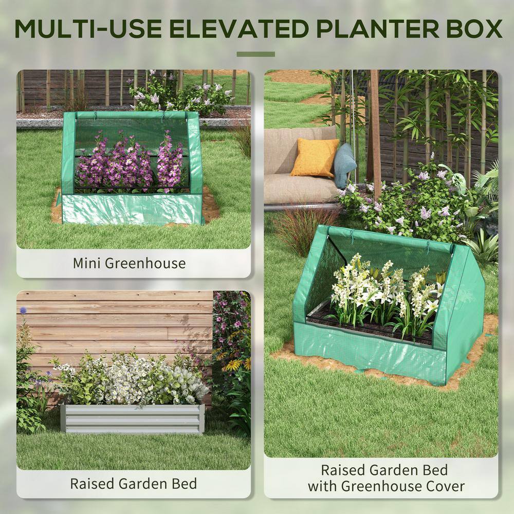 Green and Silver Raised Garden Bed with Mini Greenhouse