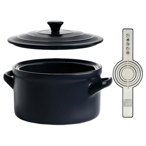 3 qt. Round Ceramic Dutch Oven Pot with Lid and Silicone Sling in Midnight Blue, Lightweight Non-Toxic, 1-Piece