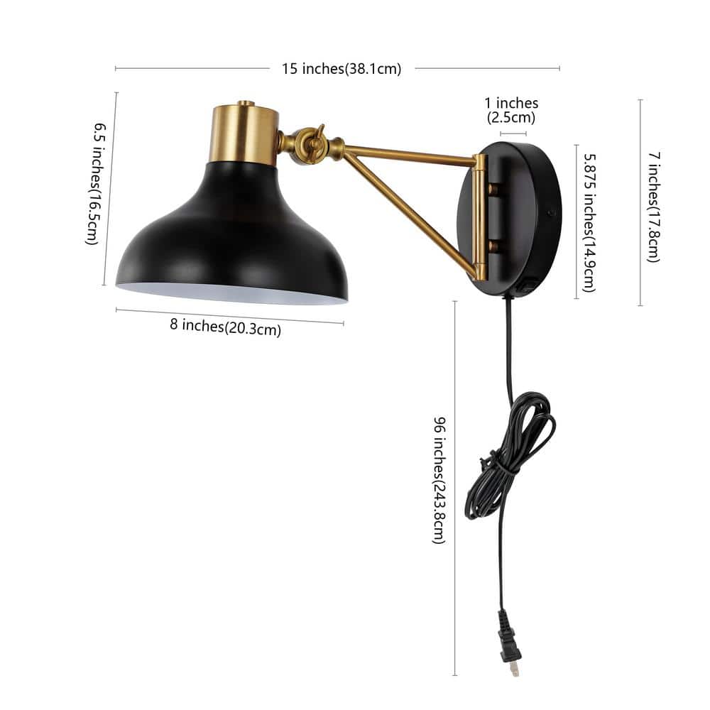 Lynn 15" Black and Brass Gold Iron Swing Arm Wall Sconce
