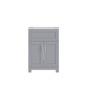 24 in. W x 18.3 in. D x 34.4 in. H Single Freestanding Bath Vanity in Gray with White Ceramic Top and 2 Doors