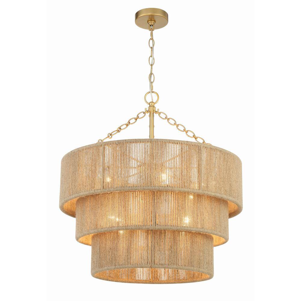 Shyla Soft Gold 10-Light Tiered Jute Chandelier