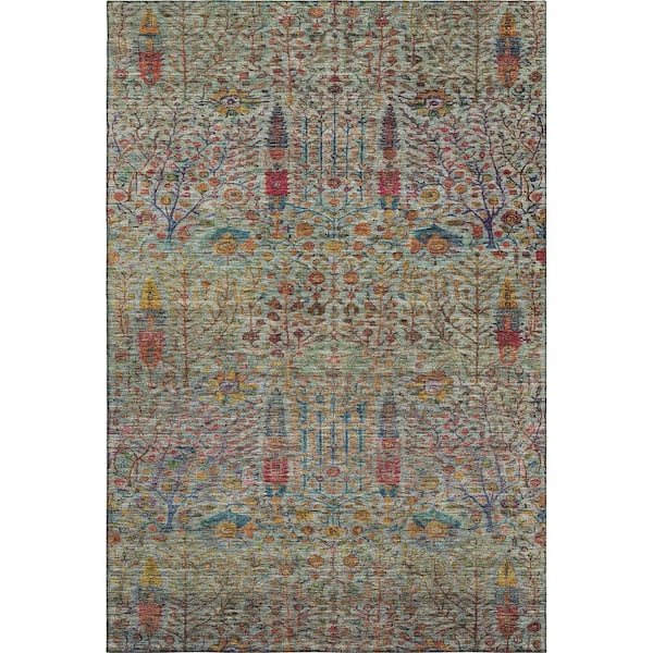 Mayfield Premium Machine Washable Abstract AMF2053 Green 3 ft. x 5 ft. Area Rug
