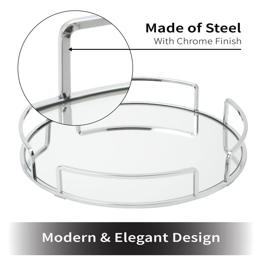 Elegant Chrome-Finished Round Glass Bathroom Tray
