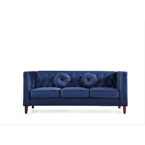 Sisilia 81.5 in. W Square Arm Velvet Mid-Century Modern Straight Sofa in Blue