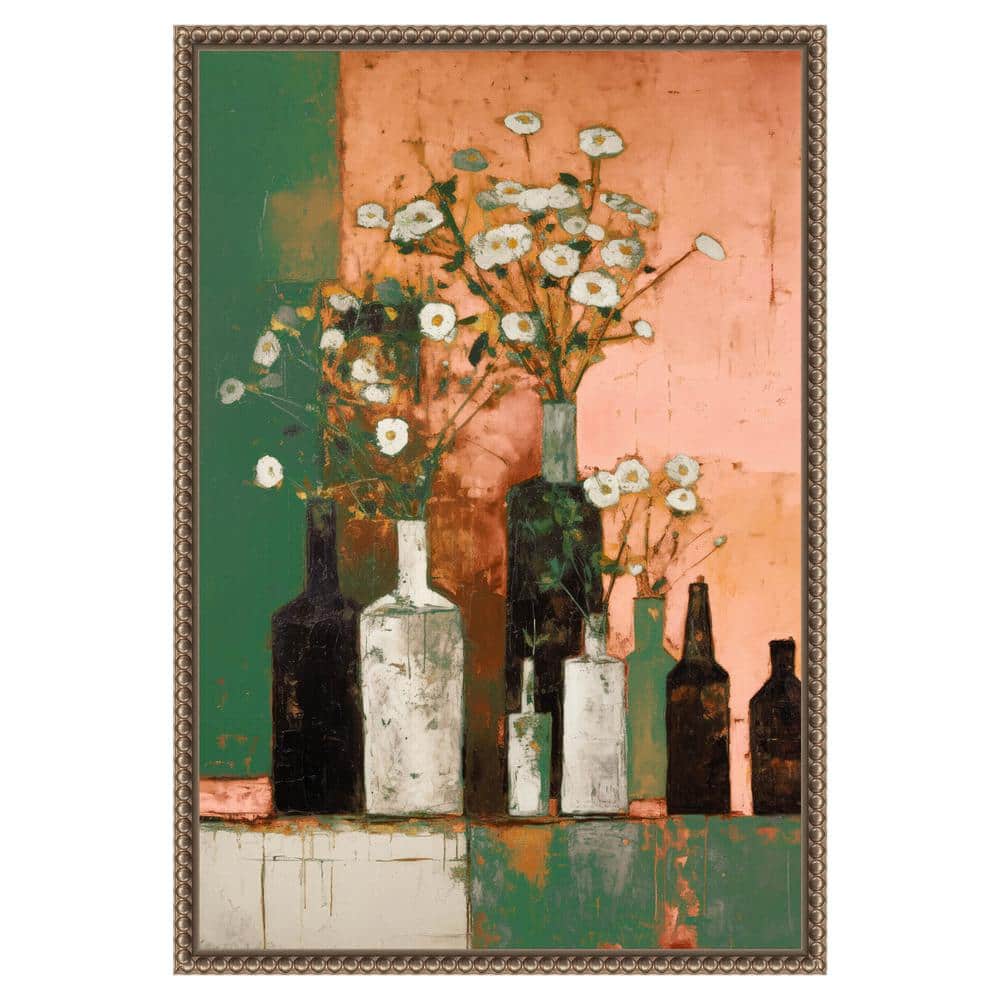 Botanic-Inspired Framed Canvas Wall Art with Weathered Embellishment