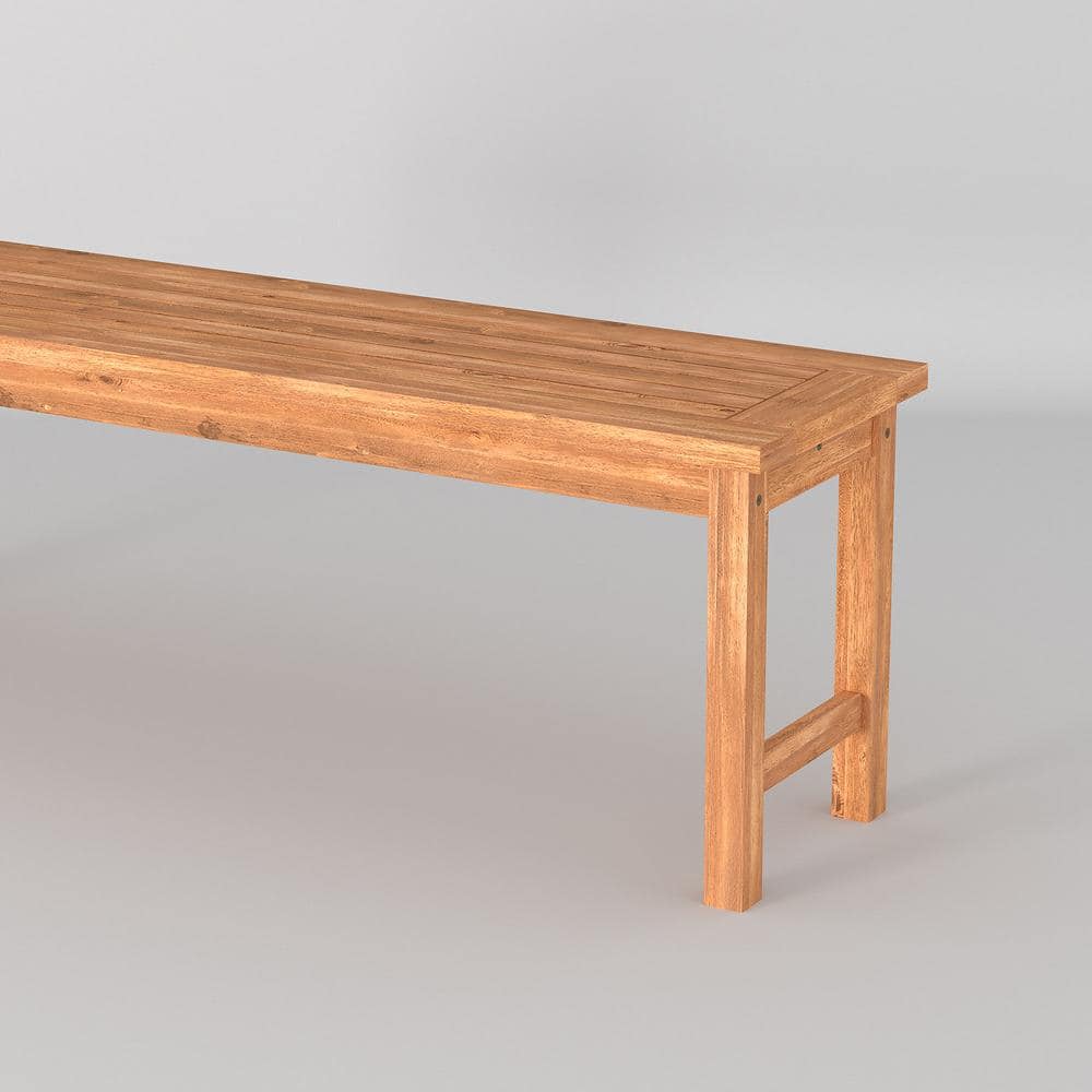 Solid Acacia Wood Outdoor Bench in Natural Brown Finish
