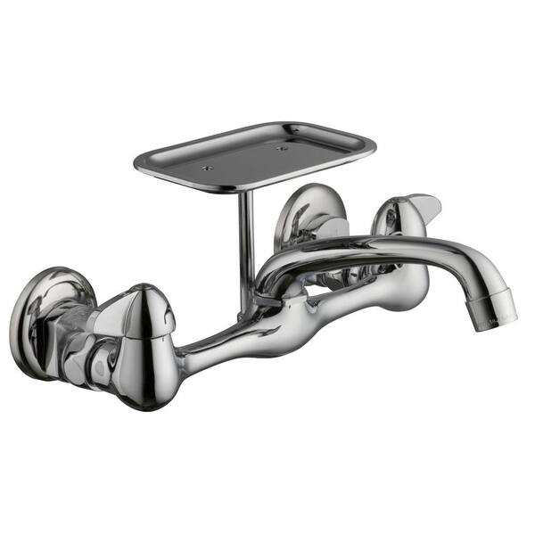 Glacier Bay 2-Handle Wall-Mount Kitchen Faucet with Soap Dish in Chrome