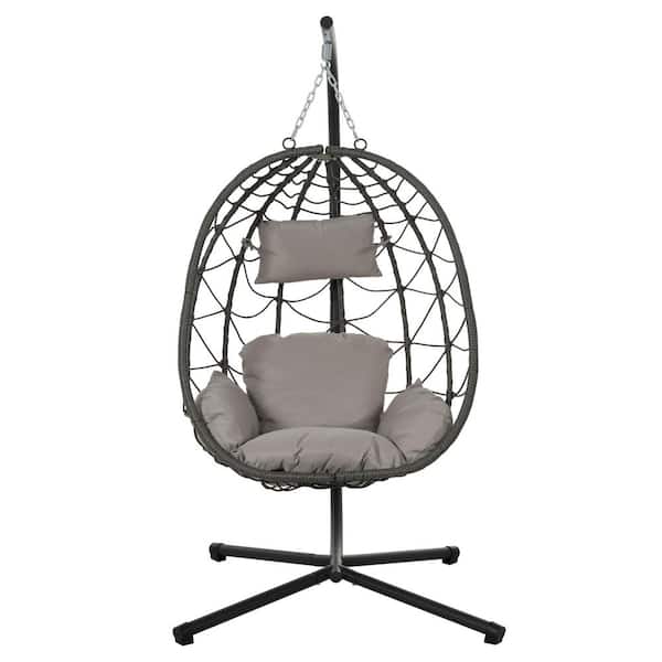 Unbranded Charcoal Gray Steel Patio Swing Egg Chair with Light Gray Cushion