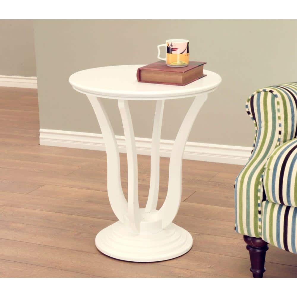 White Round Wood Pedestal End Table
