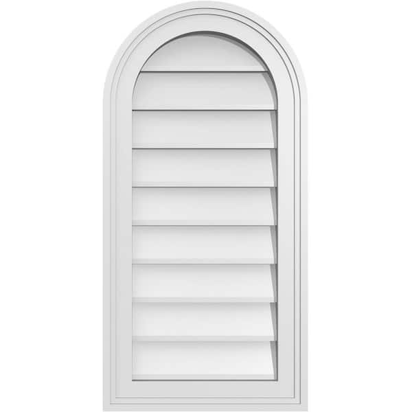 Ekena Millwork 14 in. x 28 in. Round Top White PVC Paintable Gable Louver Vent Non-Functional