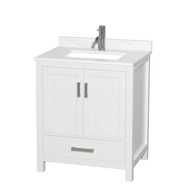 Wyndham Collection Sheffield 30 in. W. x 22 in. D x 35 in. H Single Bath Vanity in White with Giotto Quartz Top
