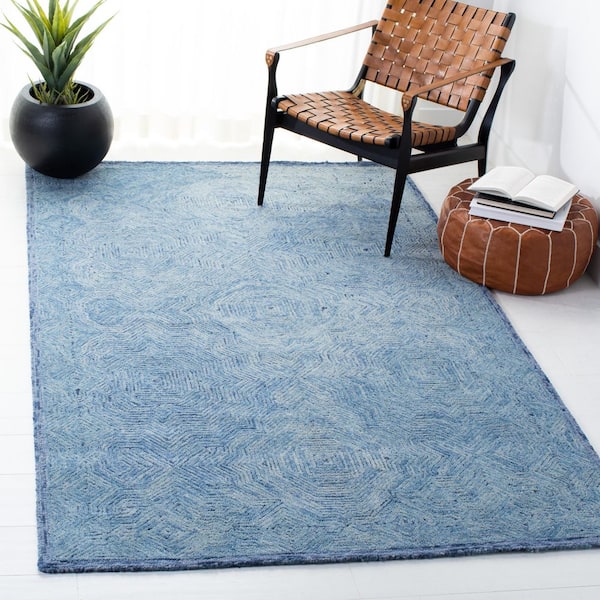 Ikat Blue 9 ft. x 12 ft. Striped Border Area Rug