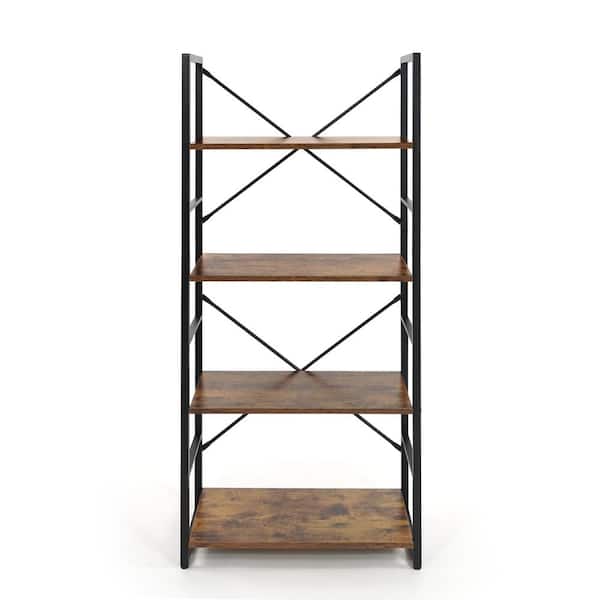 FOLUBAN 3 Tier Bookshelf, Industrial Bookcase and Book Shelves for Bedroom,  Rustic Wood and Metal Shelving Unit for Office, Oak