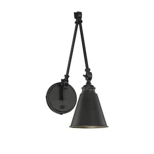Morland 6 in. W x 16 in. H 1-Light Matte Black Adjustable Wall Sconce with Metal Shade
