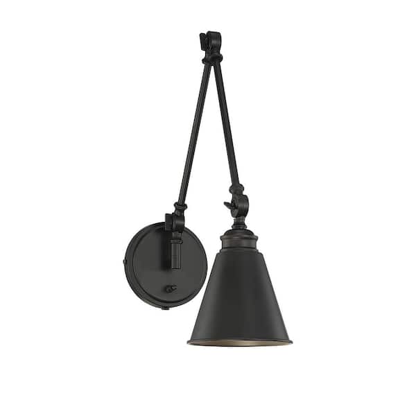 Savoy House Morland 6 in. W x 16 in. H 1-Light Matte Black Adjustable Wall Sconce with Metal Shade