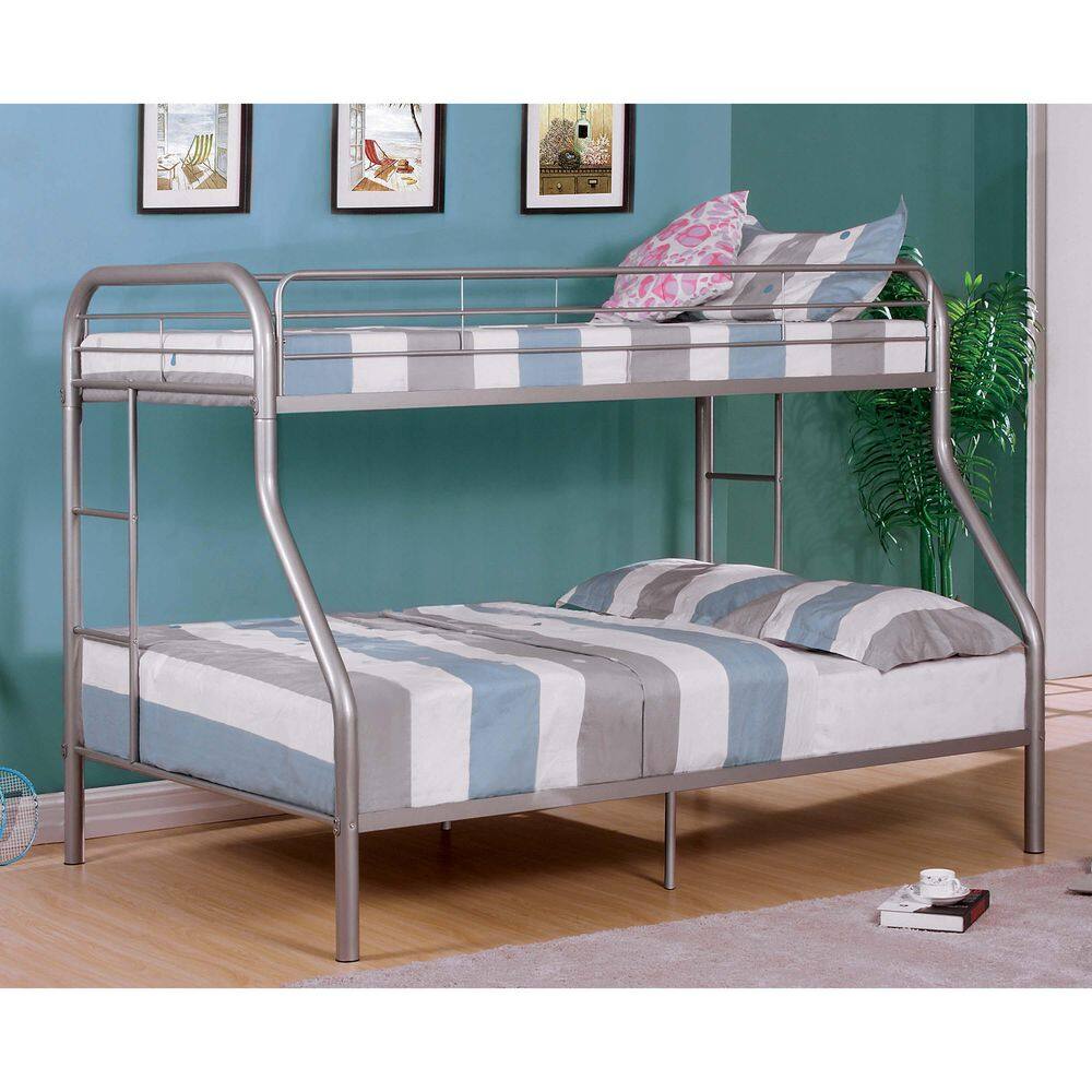 Side Bunks Furniture of America Piaz Silver Twin Over Full Metal Bunk Bed with ...