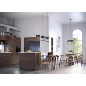 Burgess Collection 9-1/2 in. 1-Light Matte Black Modern Farmhouse Pendant with Clear Seeded Glass Shades