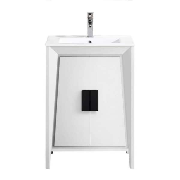 TENNANT BRAND 24 in. Larvotto White Contemporary Modern Bathroom Vanity