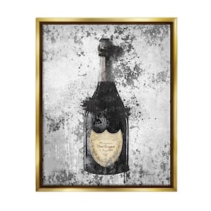 Champagne Grey Gold Ink Illustration by Amanda Greenwood Floater Frame Food Wall Art Print 17 in. x 21 in.