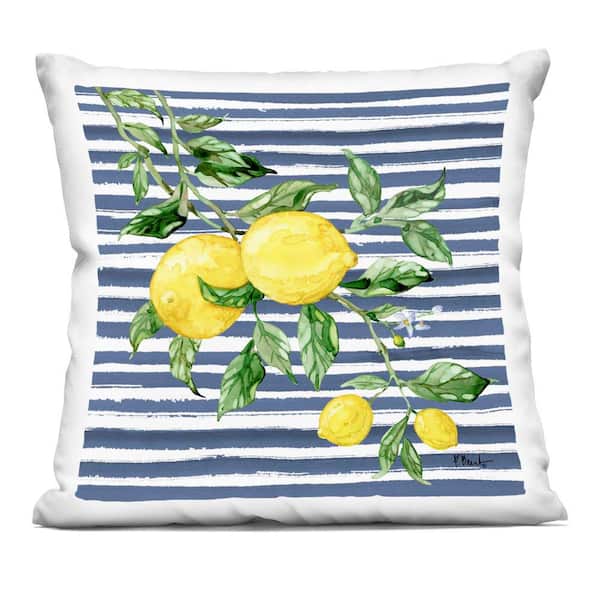 Juicy Lemon Vine Blue Striped Zipper Polyester 18 in. x 18 in. Throw Pillow