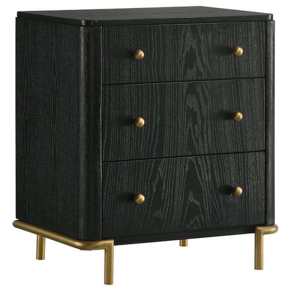Coaster Arini Black 3-Drawer Nightstand Bedside Table with USB Outlet