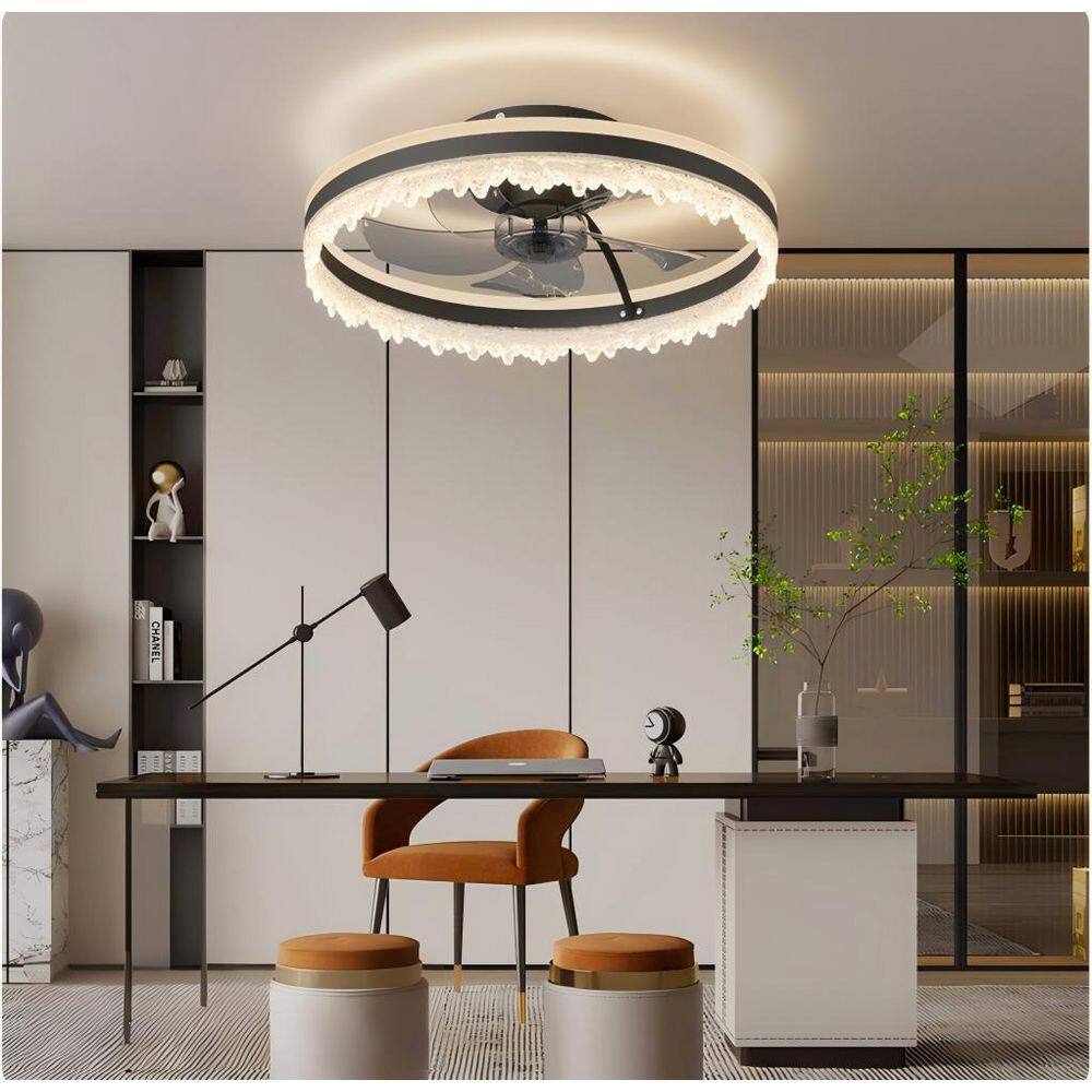 20 in. Black Standard ABS Flush Mount Modern Ceiling Fan with Dimmable Integrated LED Included with Remote Included price history on PriceWatchPro