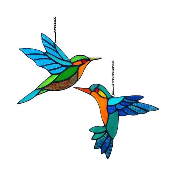 2 Packs Blue Hummingbird Stained Glass Art Glass Window