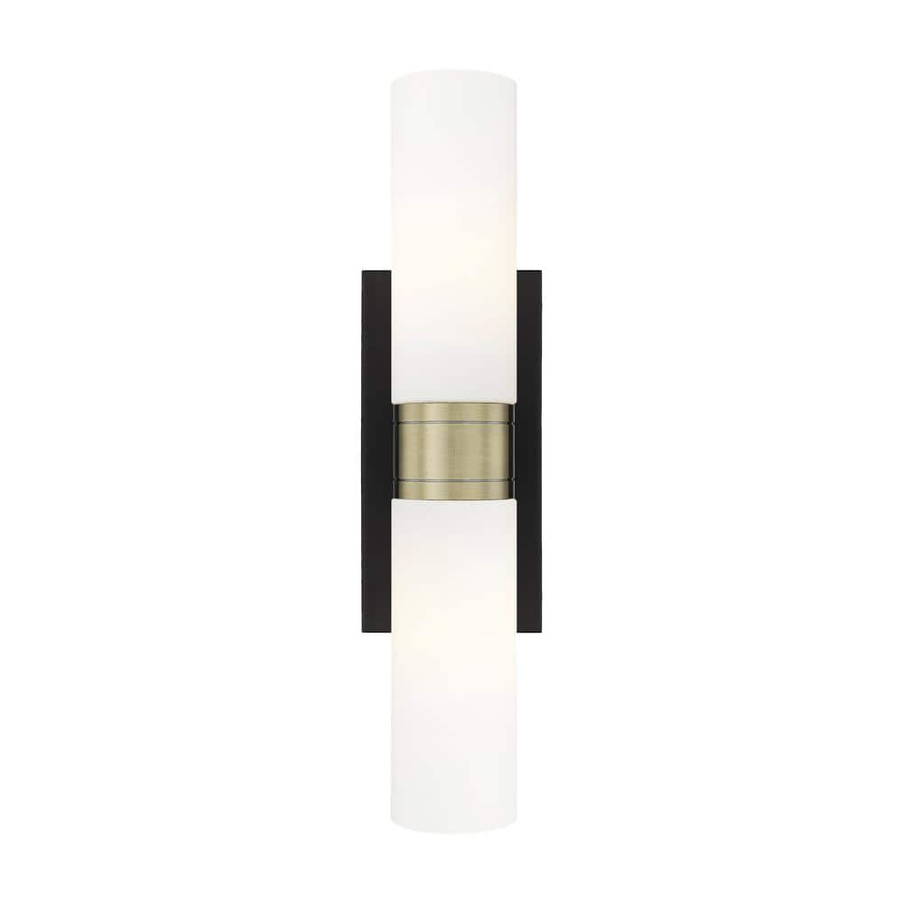 Ballston Urban 18 in. 2-Light Black Antique Brass Vanity Light with Glass Shade price history on PriceWatchPro