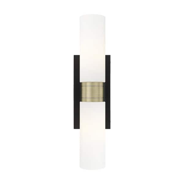 Innovations Ballston Urban 18 in. 2-Light Black Antique Brass Vanity Light with Glass Shade