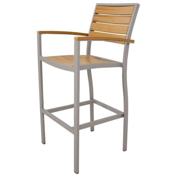 Ivy Terrace Basics Textured Silver All-Weather Aluminum/Plastic Outdoor Bar Arm Chair in Plastique Slats