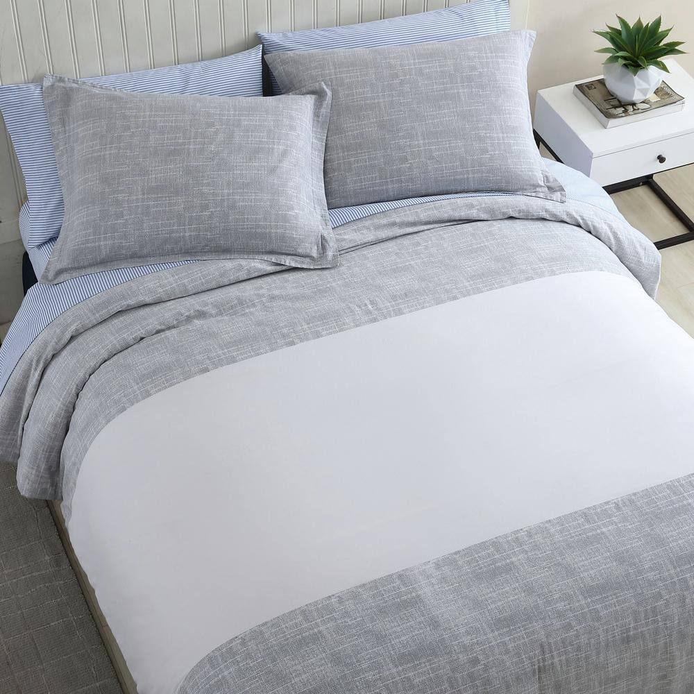 Connery Twin Gray Cotton Striped Duvet Cover Set