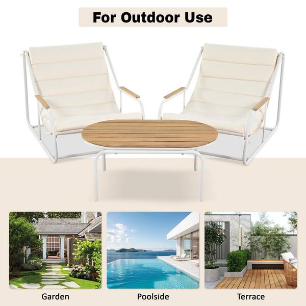  3ピース　ストック White 3-Piece Metal Outdoor Chaise Lounge Chairs, Patio