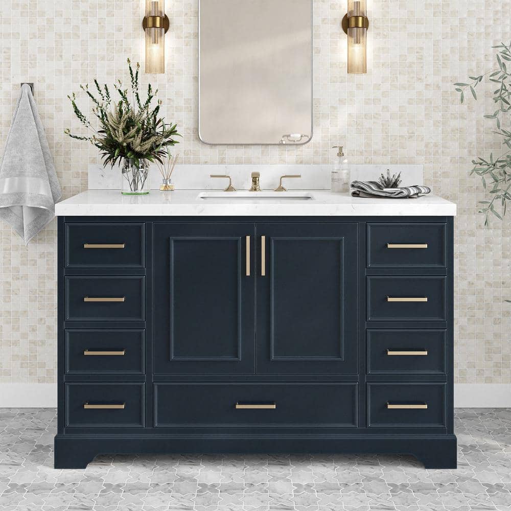 Stafford 54" Midnight Blue Wood Vanity with White Quartz Top