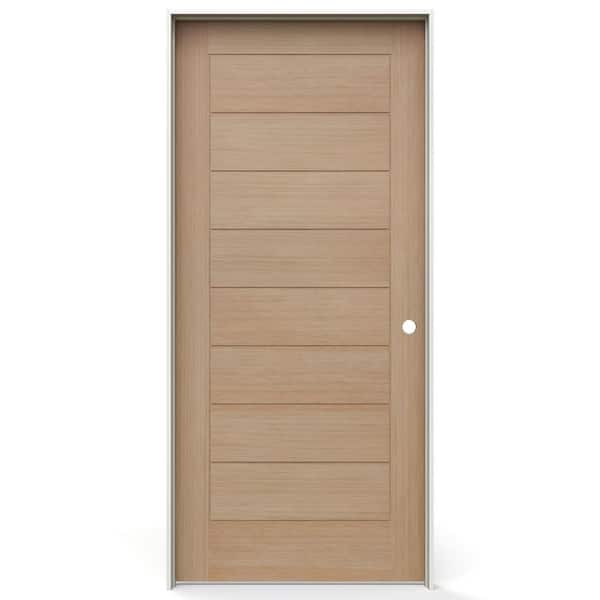 36 in. x 80 in. 8 Panel Groove Left-Handed Solid Core Clear Finish White Oak Wood Single Prehung Interior Door