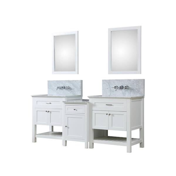 Direct vanity sink Premium Hybrid Bath Makeup 82 in. W Vanity in White with Marble Vanity Top in White with White Basin and Mirrors