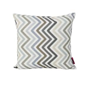 Kimpton Grey, Brown and Blue Zig Zag Striped Tassel Square and Rectangle Outdoor Patio Throw Pillow (4-Pack)