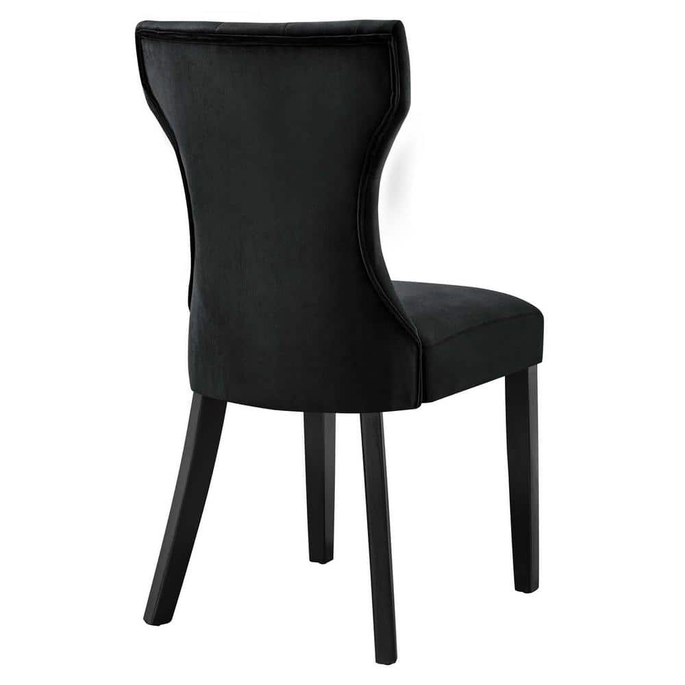Luxe Hourglass Black Velvet and Wood Dining Chair
