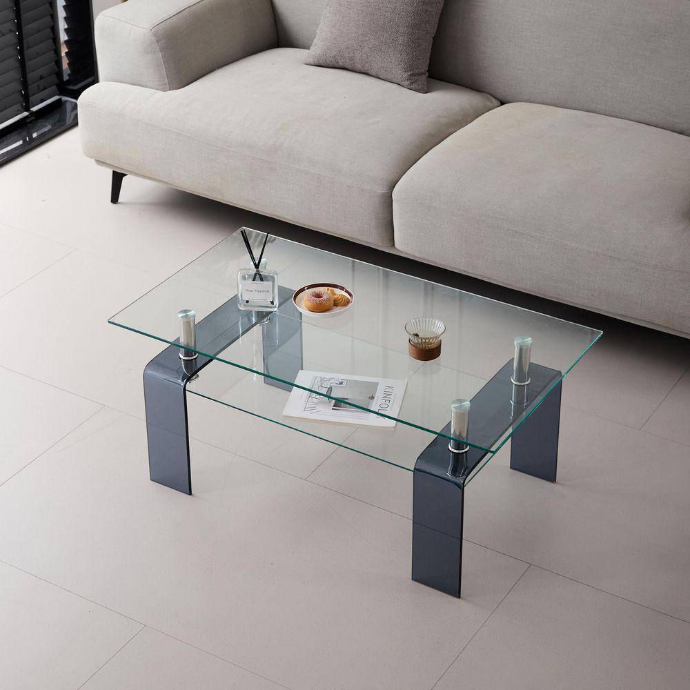 Lirago 39 in. Grey Colored Rectangle Glass Coffee Table HD0202